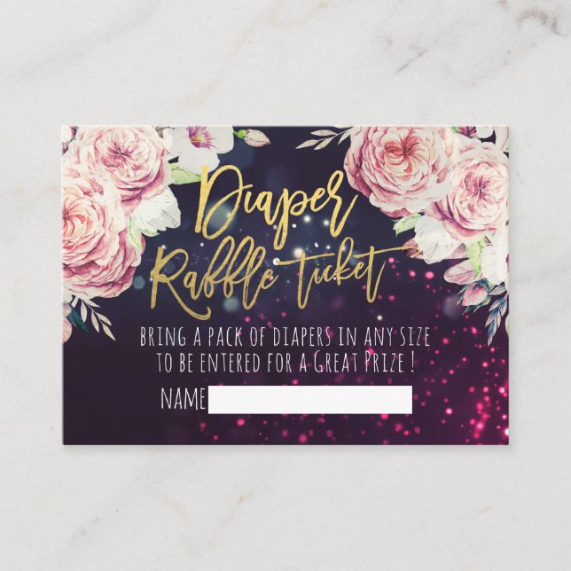 Baby Shower Diaper Raffle Ticket Boho Floral Light Enclosure Card (Front)