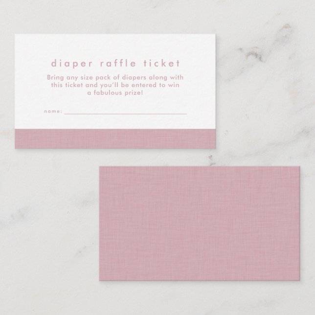Baby shower diaper raffle ticket pink linen enclosure card (Front/Back)
