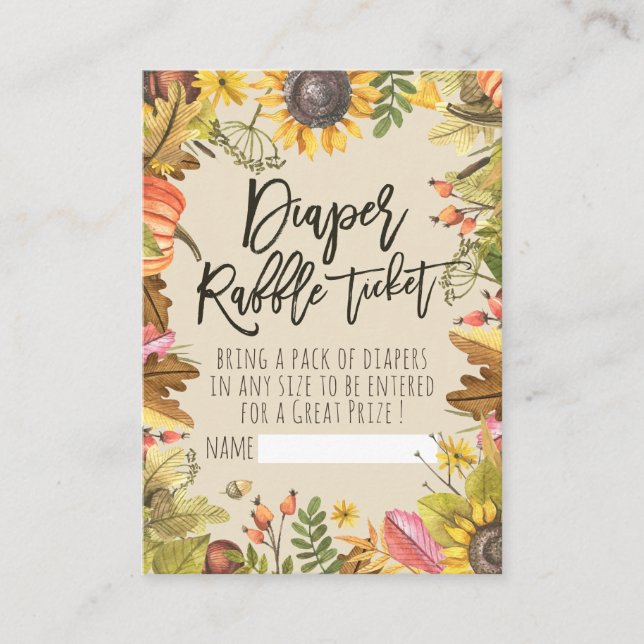 Baby Shower Diaper Raffle Ticket Pumpkin Sunflower Enclosure Card (Front)