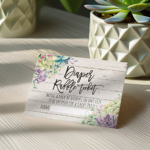 Baby Shower Diaper Raffle Ticket Succulents Wood Enclosure Card