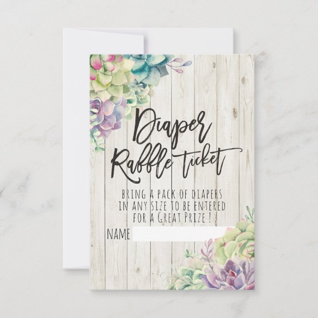 Baby Shower Diaper Raffle Ticket Succulents Wood Invitation (Front)