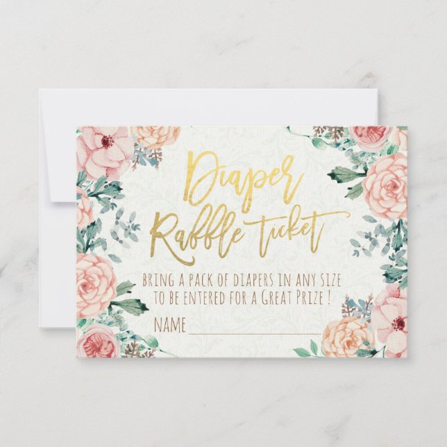 Baby Shower Diaper Raffle Ticket Watercolor Floral Invitation (Front)