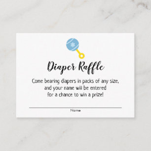 Baby Shower Diaper Raffle Tickets w/ Blue Rattle Enclosure Card