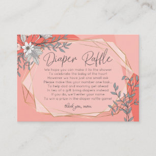 Baby Shower Diaper Raffle Trendy Coral Geometric Enclosure Card