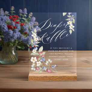 Baby Shower Diaper Raffle Wild Berries & Flowers Acrylic Sign