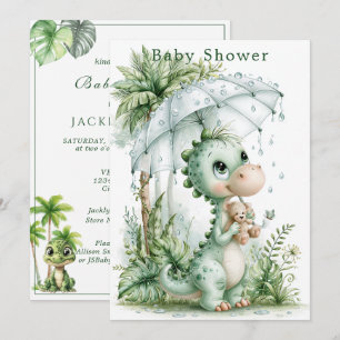 Baby Shower Dinosaur Umbrella Tropical Theme Invitation