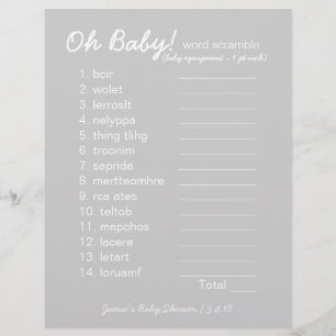 Baby Shower DIY - Word Scramble Game - grey