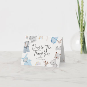 Baby Shower Double Thank You Twins Boys Clothes Card