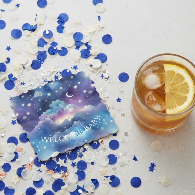 Baby Shower Drink Coaster – Celestial Dreamscape (Celestial stars baby shower drink coaster)