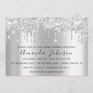 Baby Shower Drips Glitter Grey Grey Spark Boy Girl Invitation