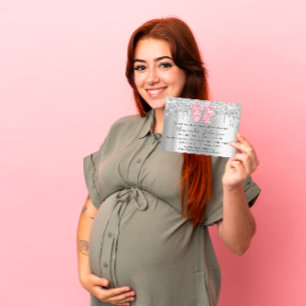 Baby Shower Drips Glitter Pink Feet Grey Boy Girl Invitation