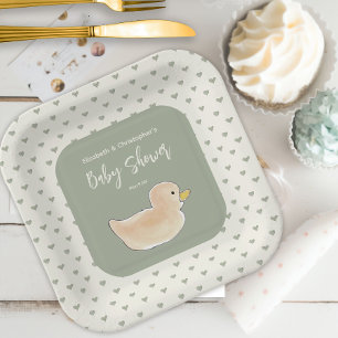 Baby Shower Duck Heart Dots Couples Cute Girl Paper Plate