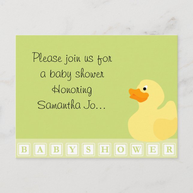 Baby Shower Duck Invitation Postcard (Front)