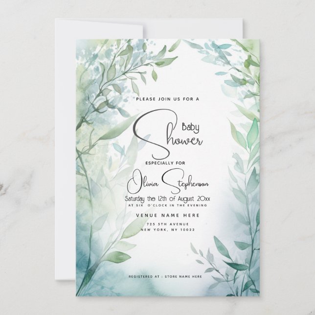 Baby Shower- Dusty Blue Garden  Invitation (Front)