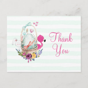 Baby Shower Egg w/ Flamingo & Bunny Party Thanks Postcard