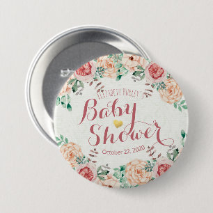 Baby Shower Elegant Chic Pink Watercolor Floral 7.5 Cm Round Badge