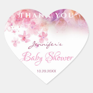 Baby Shower Elegant Flowers Roses Watercolor Art Heart Sticker