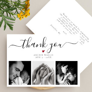 Baby Shower Elegant Script Minimal Photo Collage Thank You Card