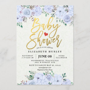 Baby Shower Elegant Watercolor Floral Gold Script Invitation