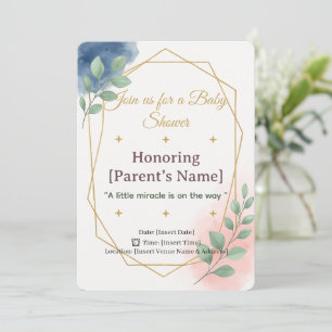 Baby Shower Elegant Watercolor  with Gold Invitation