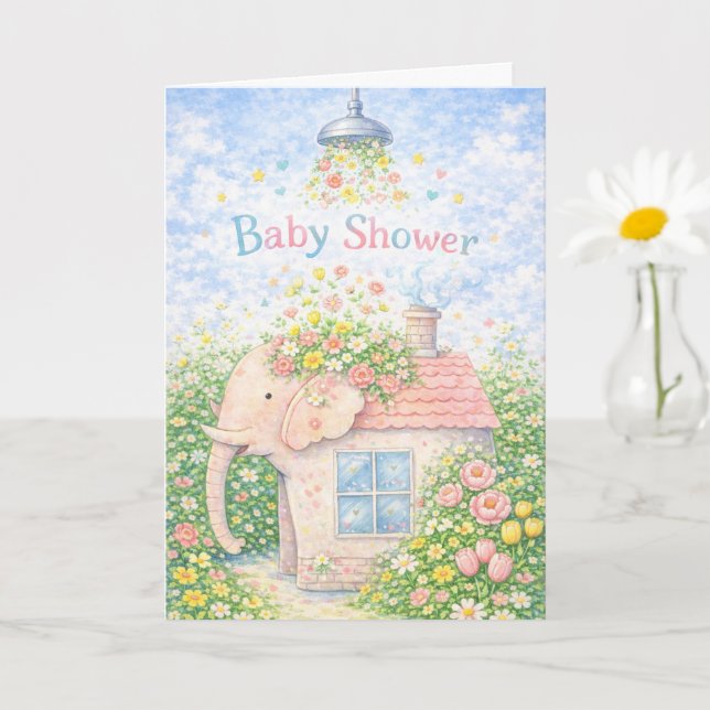 Baby Shower Elephant Cottage Card (Small Plant)