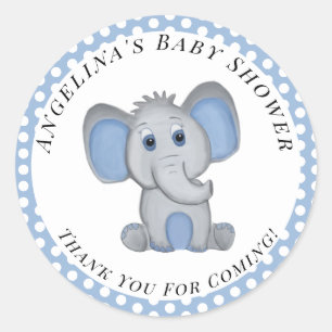 Baby Shower Elephant Cute Boy Blue Classic Round Sticker