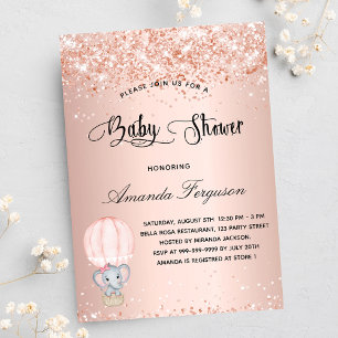 Baby Shower elephant girl hot air balloon luxury Invitation