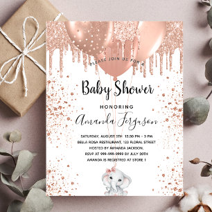 Baby Shower elephant girl rose gold glitter budget Flyer
