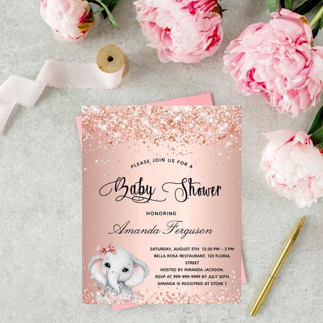 Baby Shower elephant girl rose invitation (Creator Uploaded)