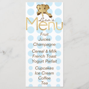Baby Shower Elephant Gold Blue Menu