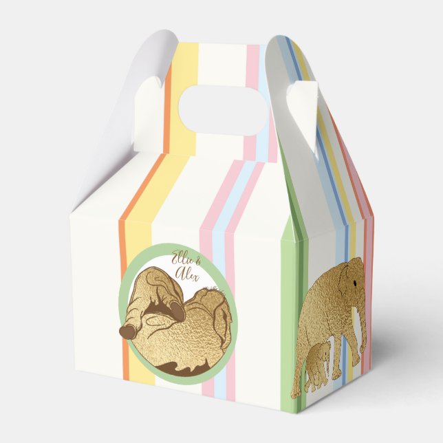 Baby Shower Elephant Mum and Baby Stripes Favour Box (Front Side)