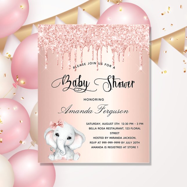 Baby Shower elephant rose girl budget invitation Flyer (Creator Uploaded)