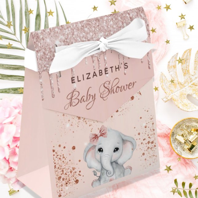 Baby Shower elephant rose gold blush pink glitter Favour Box (Creator Uploaded)