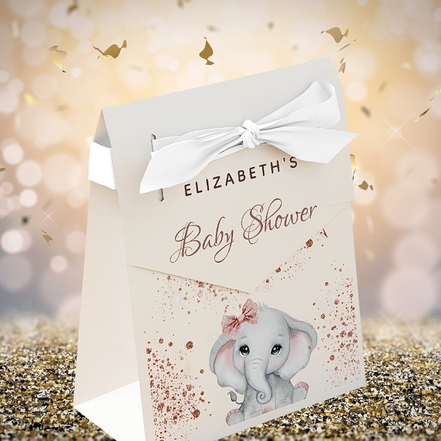 Baby Shower elephant rose gold pink glitter Favour Box (Creator Uploaded)