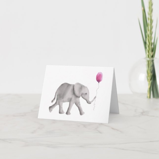 Baby Shower Elephant Thank You Cards, Pink Card (Front)
