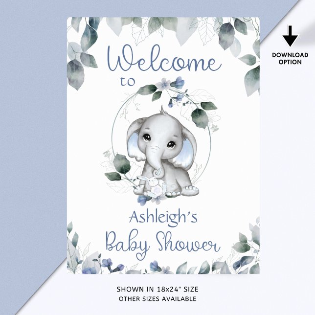 Baby Shower Elephant Welcome Sign Blue (Creator Uploaded)