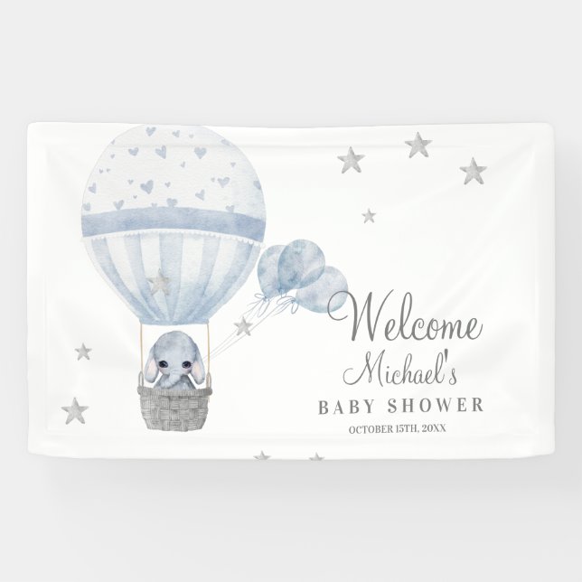 Baby Shower Elephant with Air Hot Balloon  Banner (Horizontal)