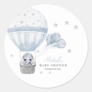 Baby Shower Elephant with Air Hot Balloon   Classic Round Sticker