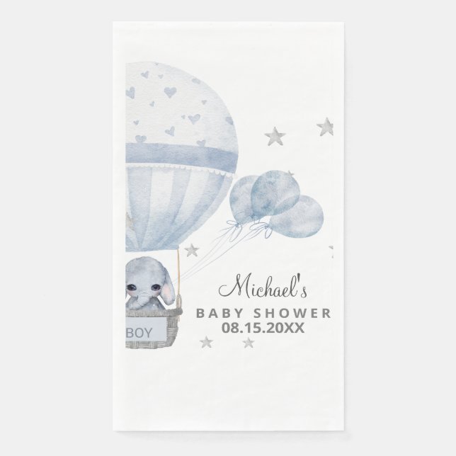 Baby Shower Elephant with Air Hot Balloon Napkin (Front)