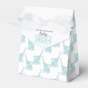 Baby shower elephants aqua white gift favour box