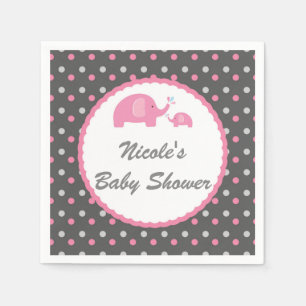 Baby Shower Elephants Pink Grey & White Napkin