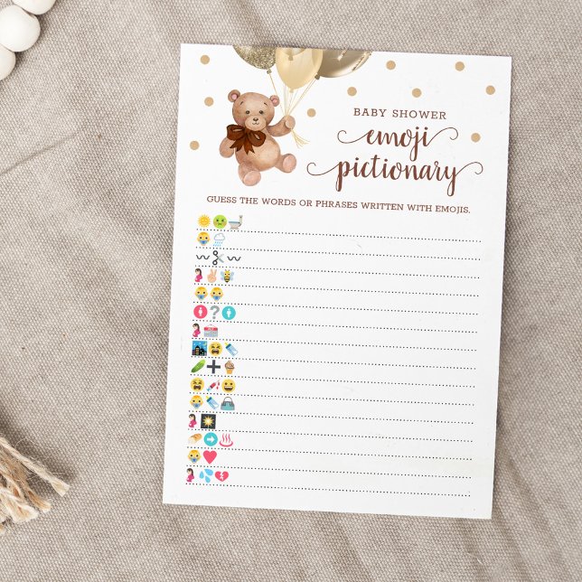 Baby Shower Emoji Pictionary Game Teddy Bear Card (Creator Uploaded)