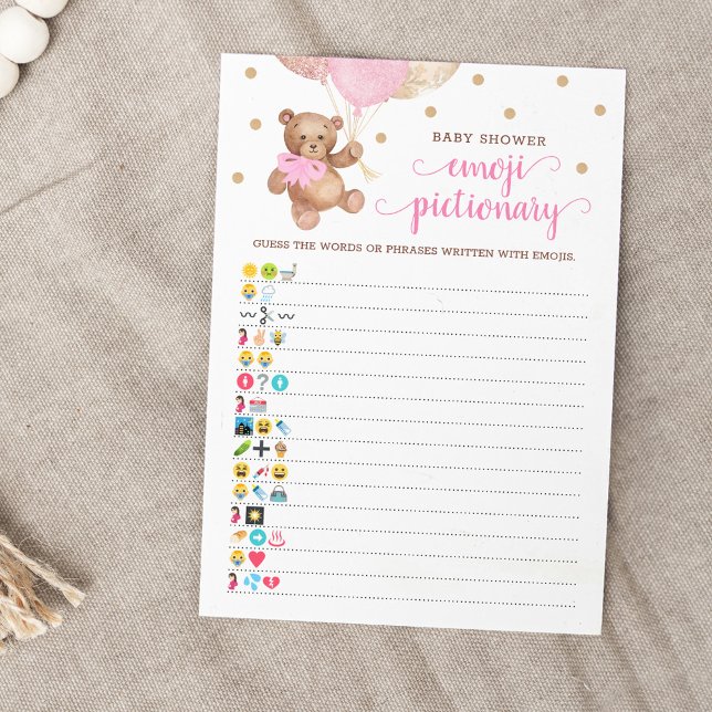 Baby Shower Emoji Pictionary Game Teddy Bear Card (Creator Uploaded)