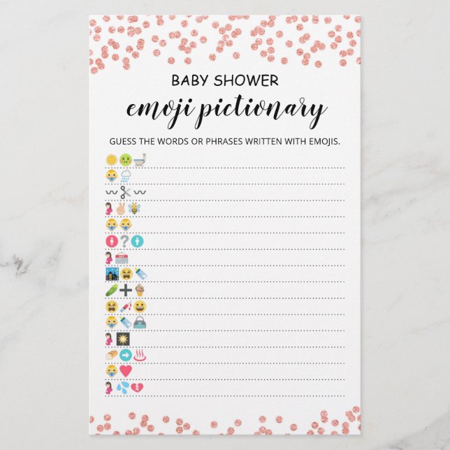 Baby Shower Emoji Pictionary with Answers game (Front)