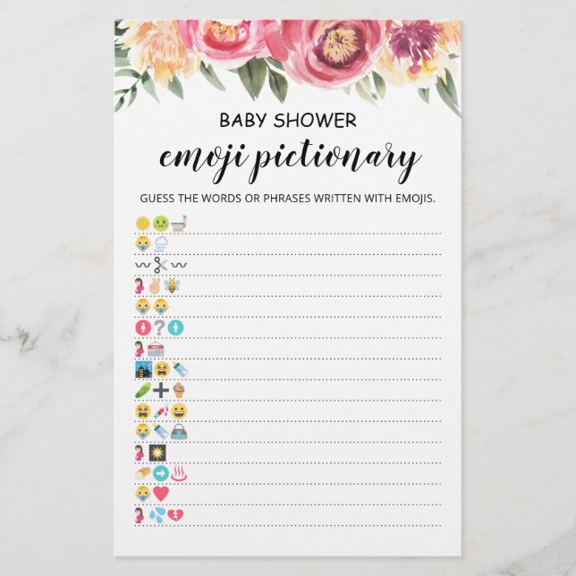Baby Shower Emoji Pictionary with Answers game (Front)