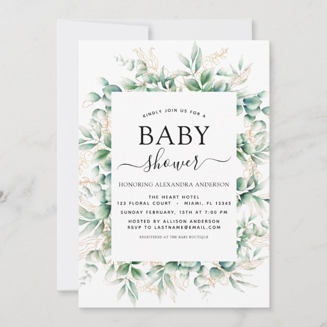Baby Shower Eucalyptus Botanical Geometric Invitation (Front)