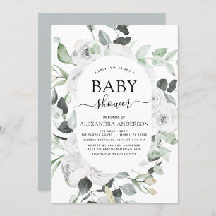 Baby Shower Eucalyptus Floral White Roses Greenery Invitation