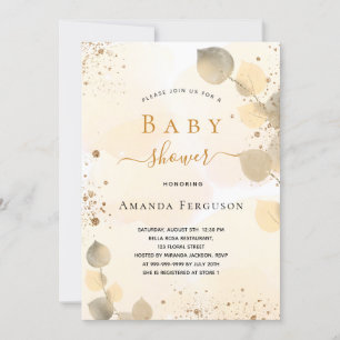 Baby Shower eucalyptus glitter golden fall Invitation