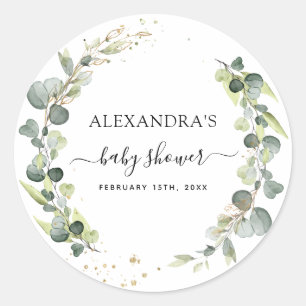 Baby Shower Eucalyptus Greenery Boho Rustic Classic Round Sticker