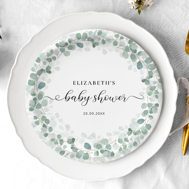Baby Shower Eucalyptus Greenery Boho Rustic Paper Plate (Creator Uploaded)